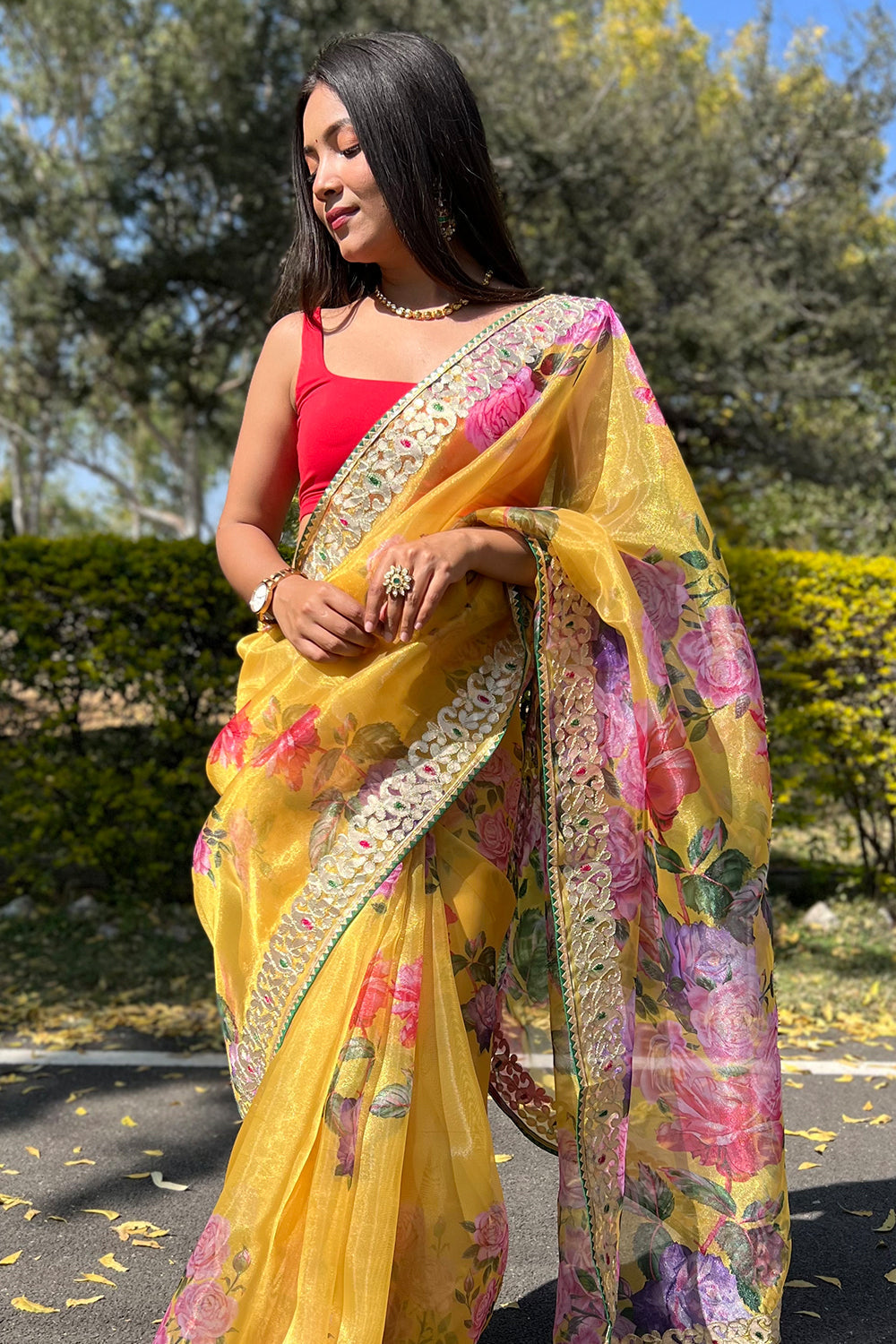 Canary Yellow Organza Saree