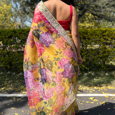 Canary Yellow Organza Saree