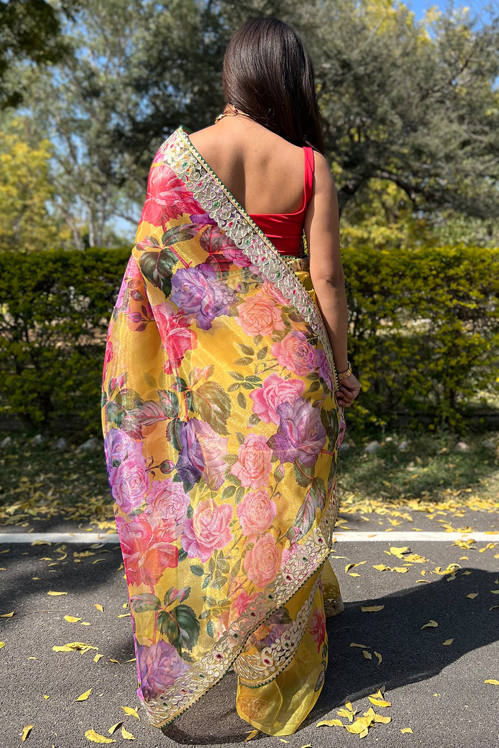 Canary Yellow Organza Saree