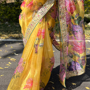 Canary Yellow Organza Saree