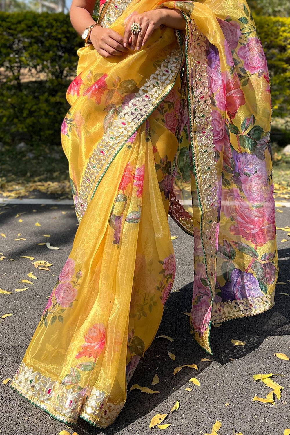 Canary Yellow Organza Saree