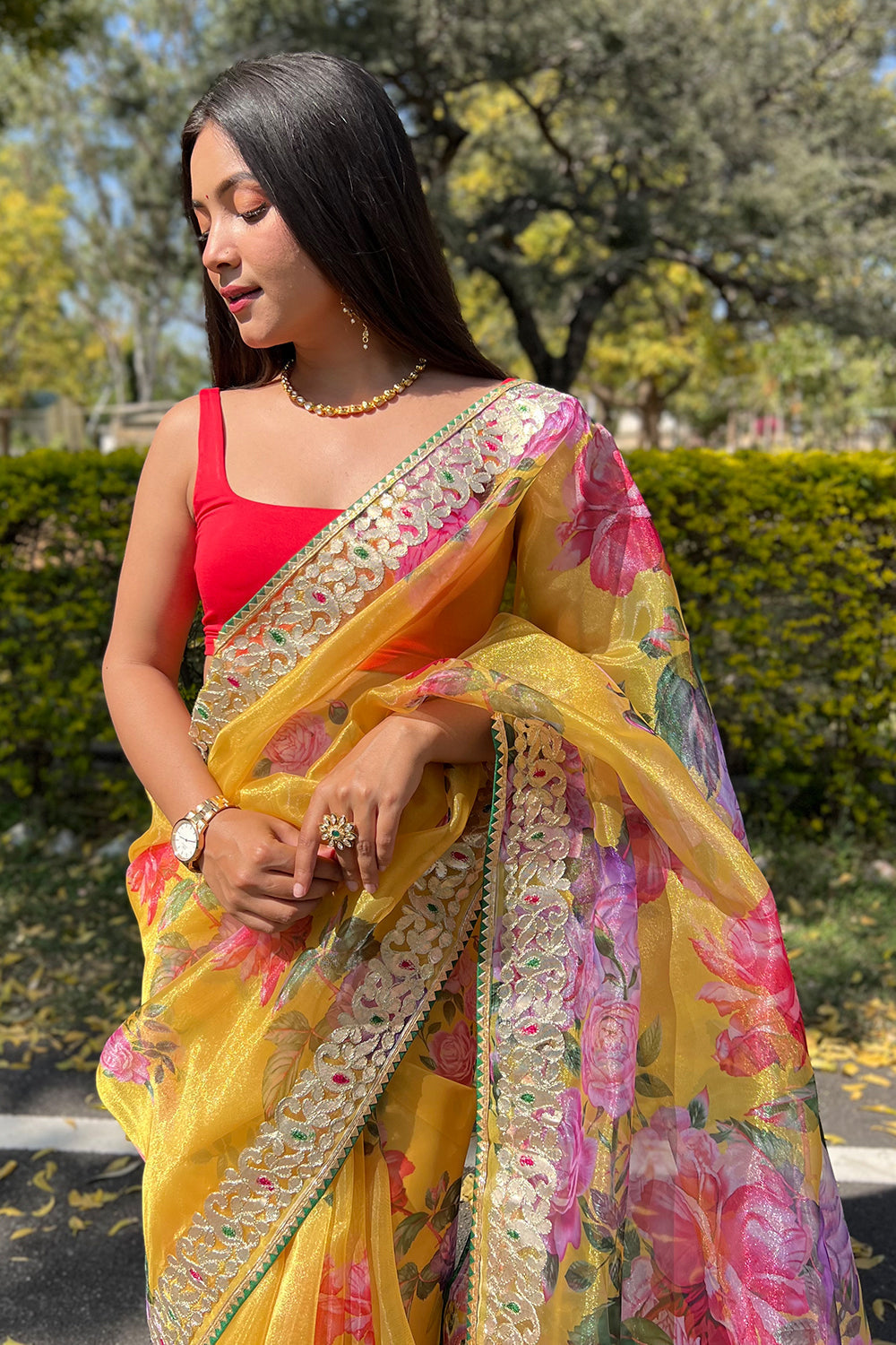 Canary Yellow Organza Saree