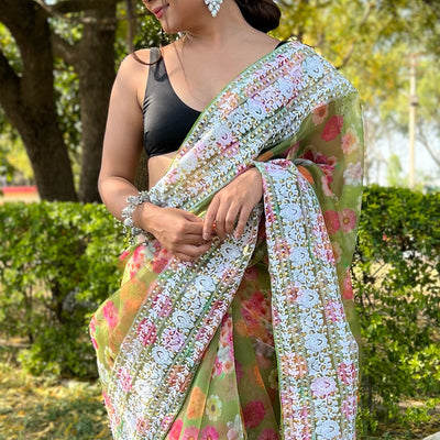 Fern Green Organza Saree