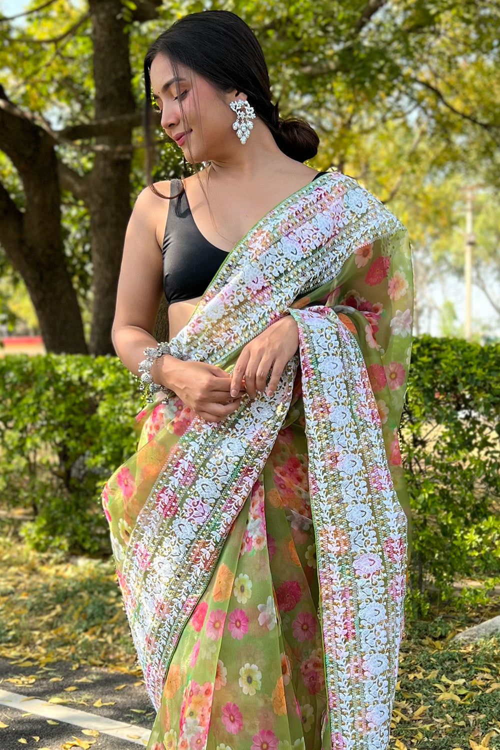 Fern Green Organza Saree