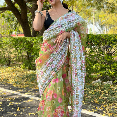 Fern Green Organza Saree