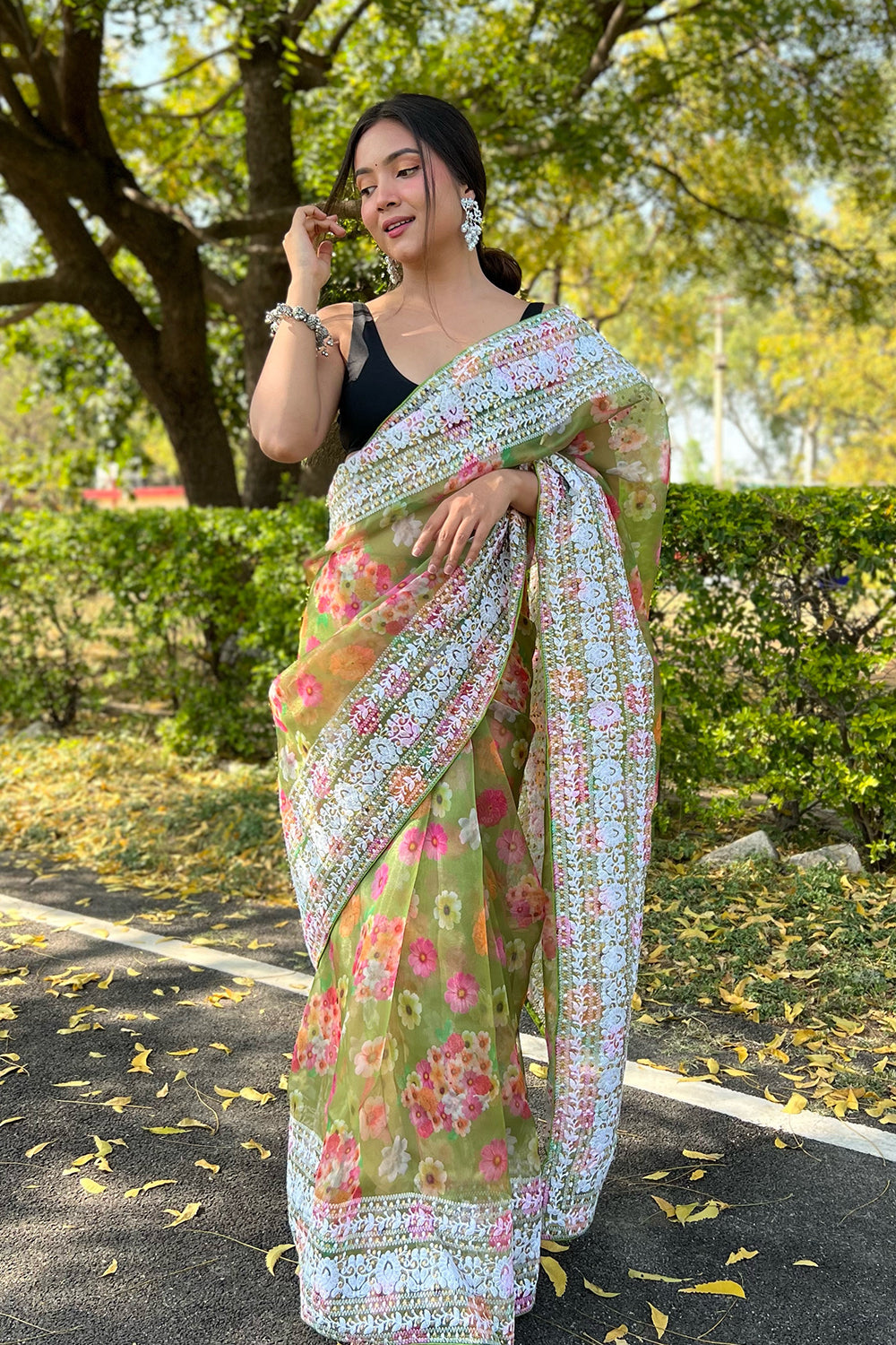 Fern Green Organza Saree