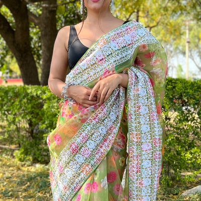 Fern Green Organza Saree