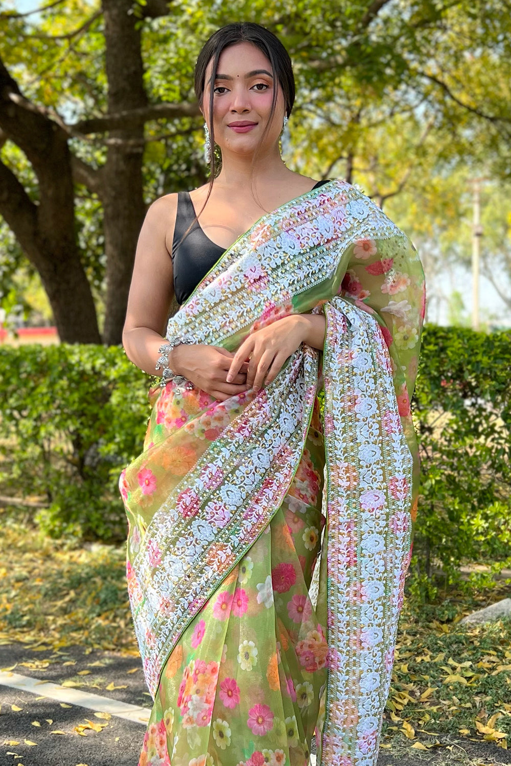 Fern Green Organza Saree