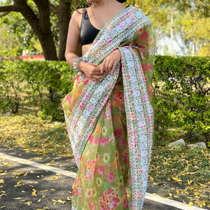 Fern Green Organza Saree