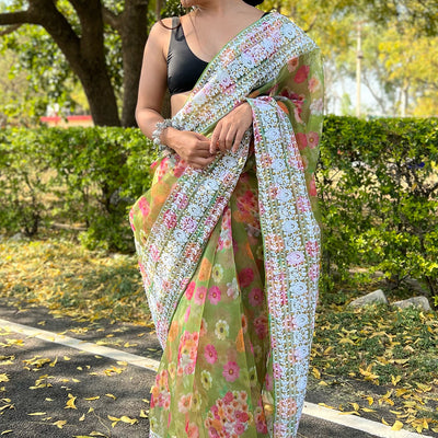 Fern Green Organza Saree