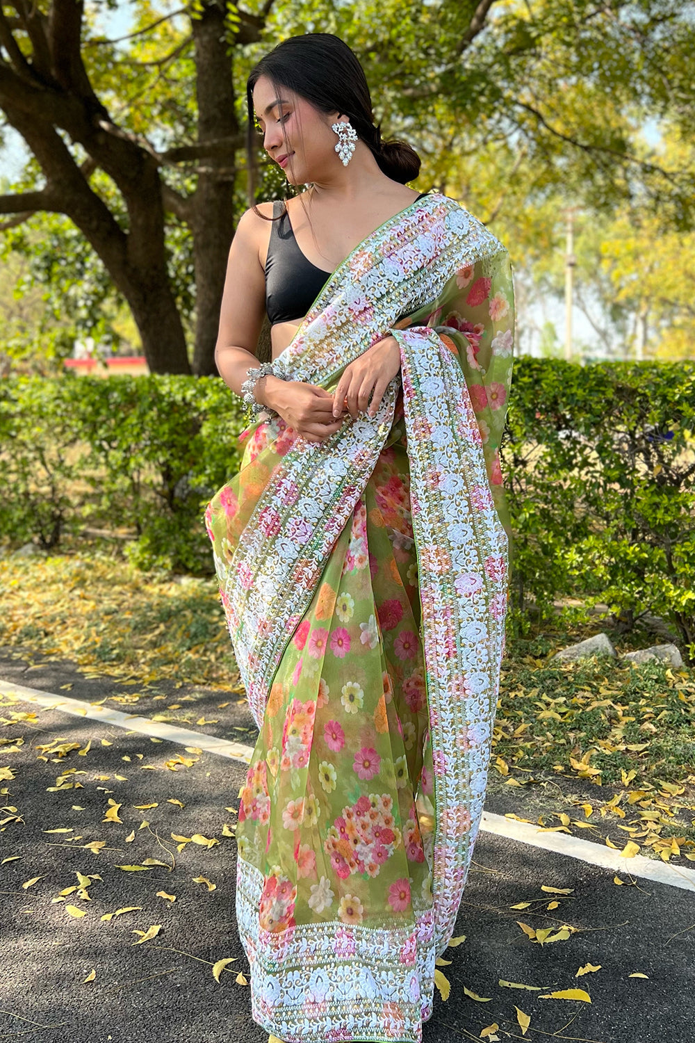 Fern Green Organza Saree