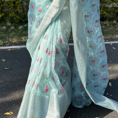 Fern Green Organza Saree