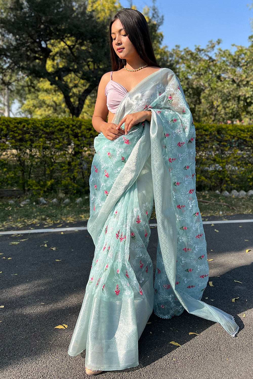 Fern Green Organza Saree