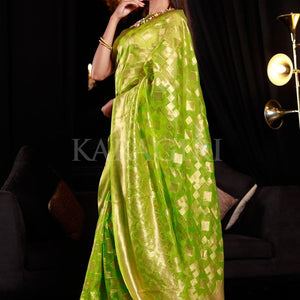 Grape Green Organza Silk Saree