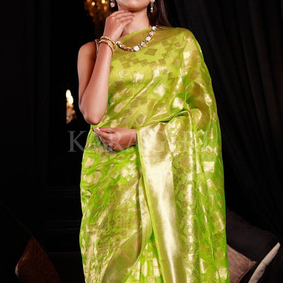 Grape Green Organza Silk Saree