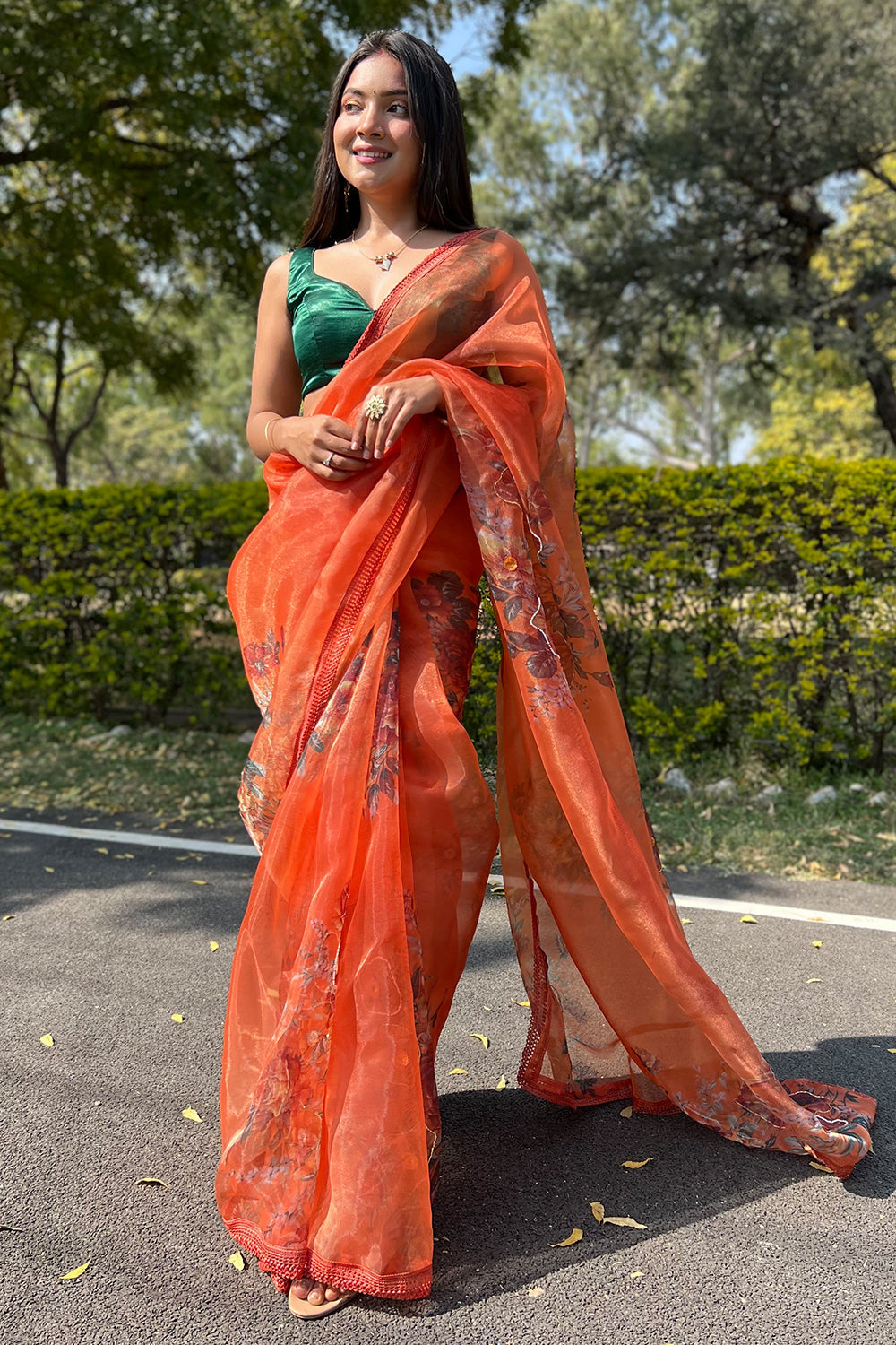 International Orange Organza Saree