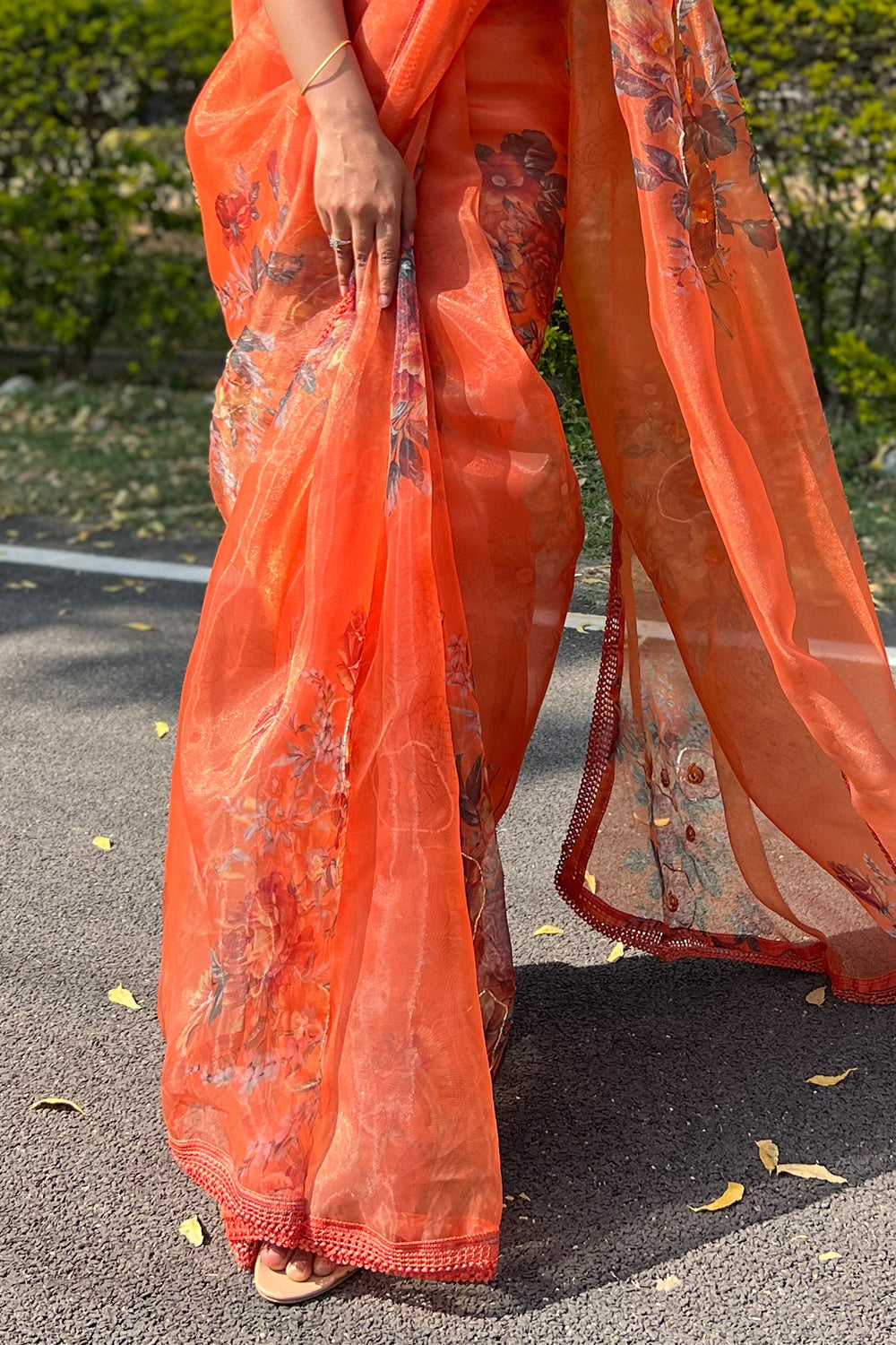 International Orange Organza Saree