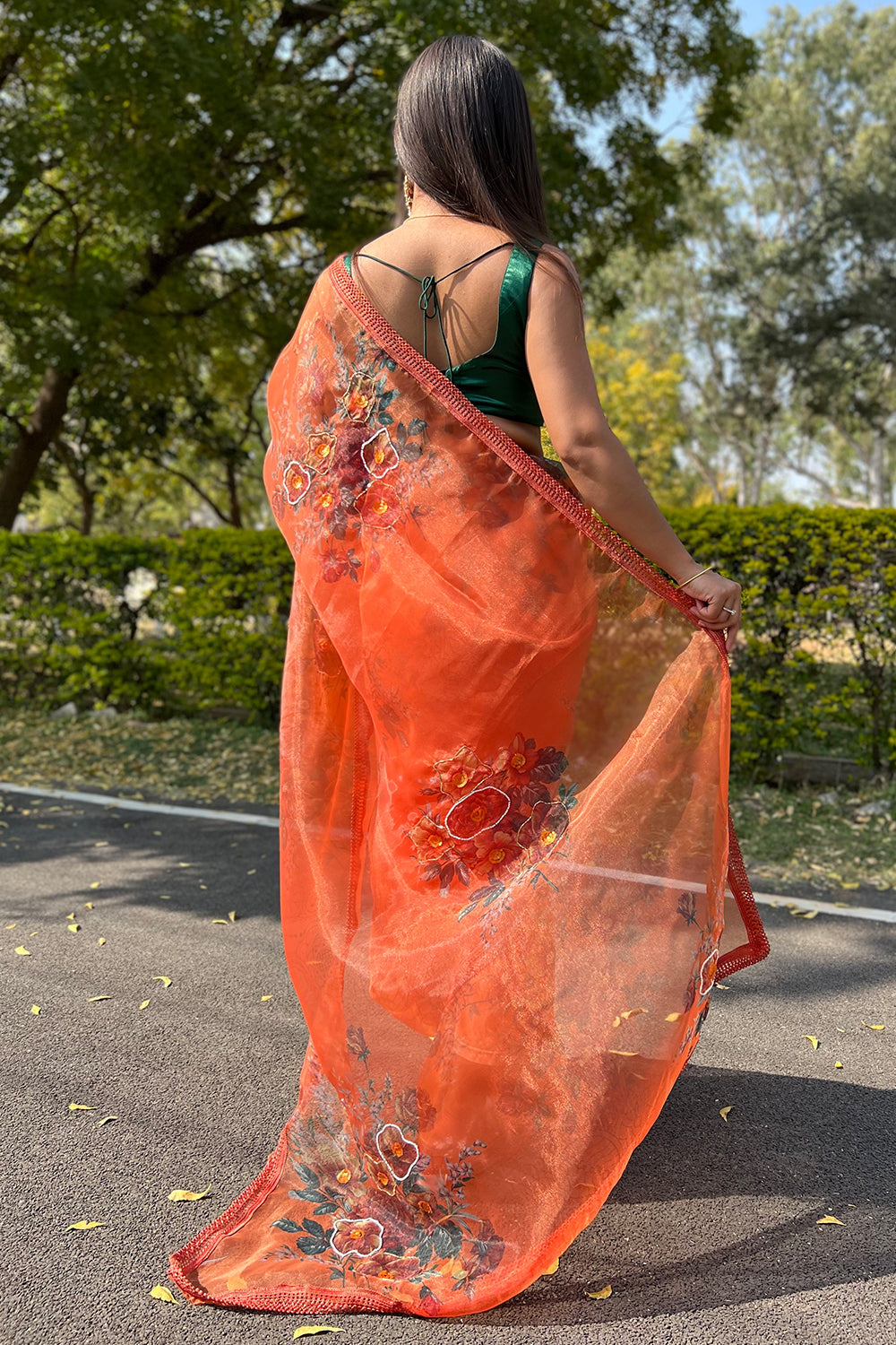 International Orange Organza Saree