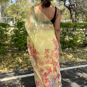 Lemon Yellow Organza Saree