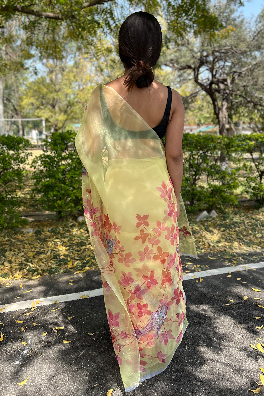 Lemon Yellow Organza Saree