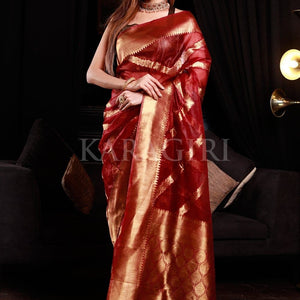 Lichi Maroon Organza Silk Saree