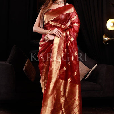 Lichi Maroon Organza Silk Saree