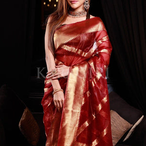 Lichi Maroon Organza Silk Saree