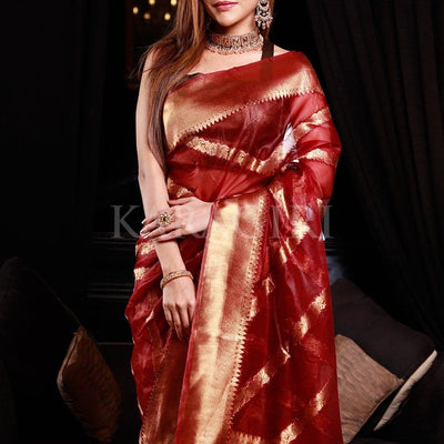 Lichi Maroon Organza Silk Saree
