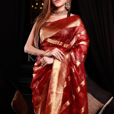 Lichi Maroon Organza Silk Saree