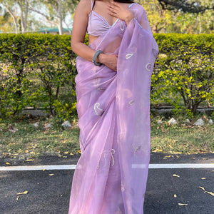 Lilac Purple Organza Saree