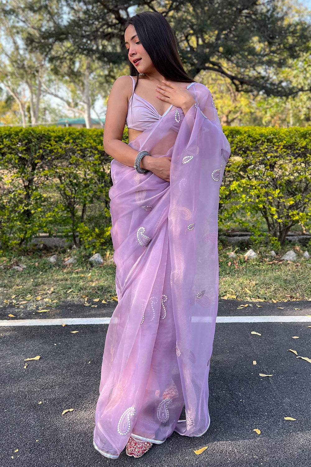 Lilac Purple Organza Saree