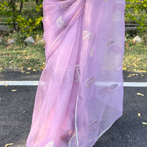 Lilac Purple Organza Saree