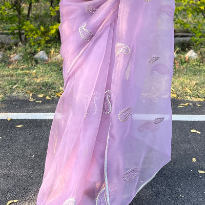 Lilac Purple Organza Saree