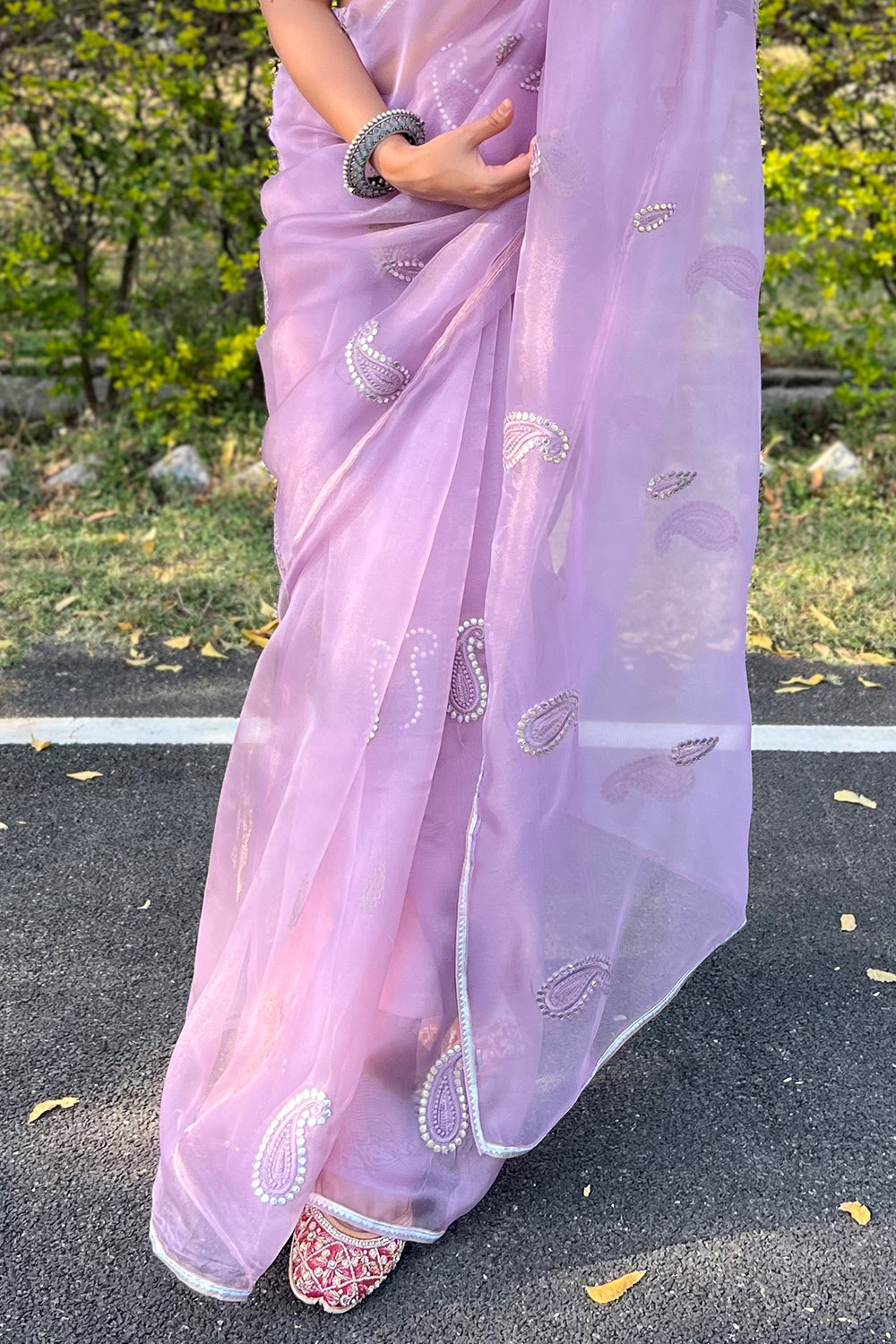Lilac Purple Organza Saree