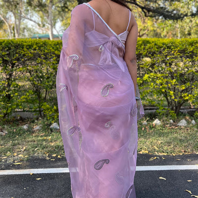 Lilac Purple Organza Saree
