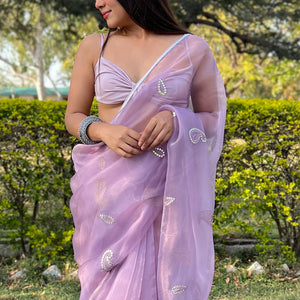 Lilac Purple Organza Saree