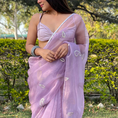 Lilac Purple Organza Saree