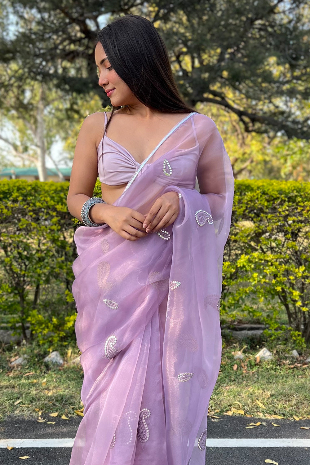 Lilac Purple Organza Saree
