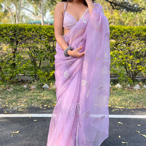 Lilac Purple Organza Saree