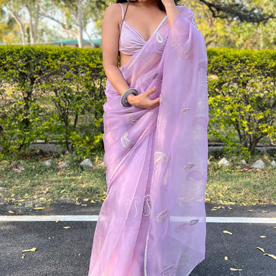 Lilac Purple Organza Saree