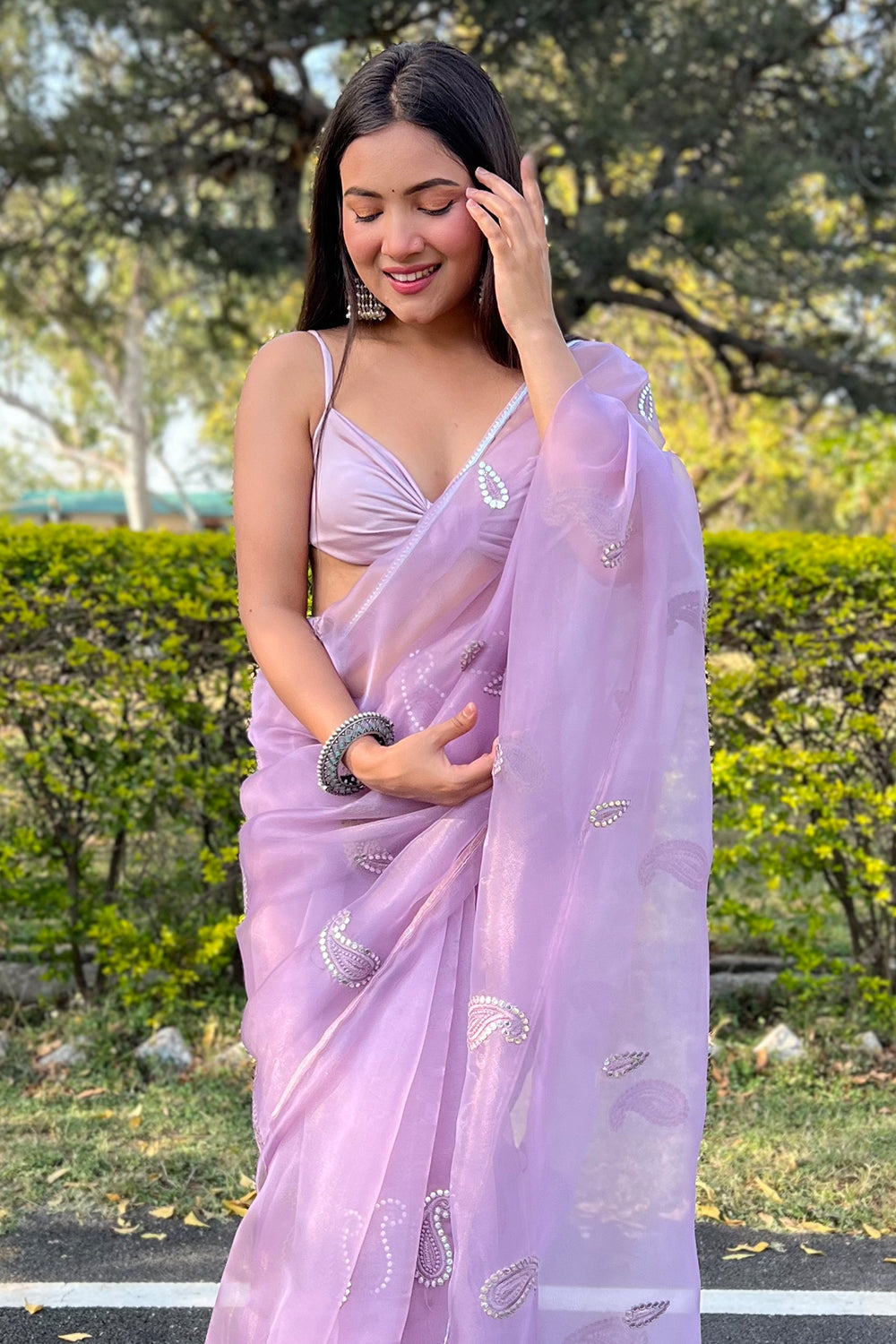 Lilac Purple Organza Saree