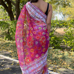 Magenta Pink Organza Saree