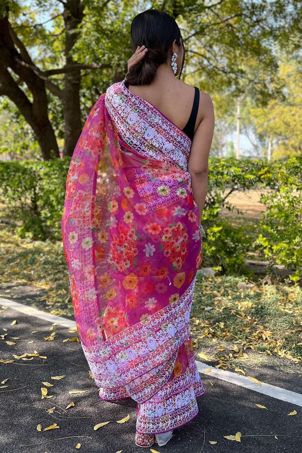Magenta Pink Organza Saree