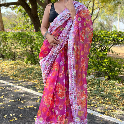 Magenta Pink Organza Saree