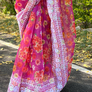 Magenta Pink Organza Saree