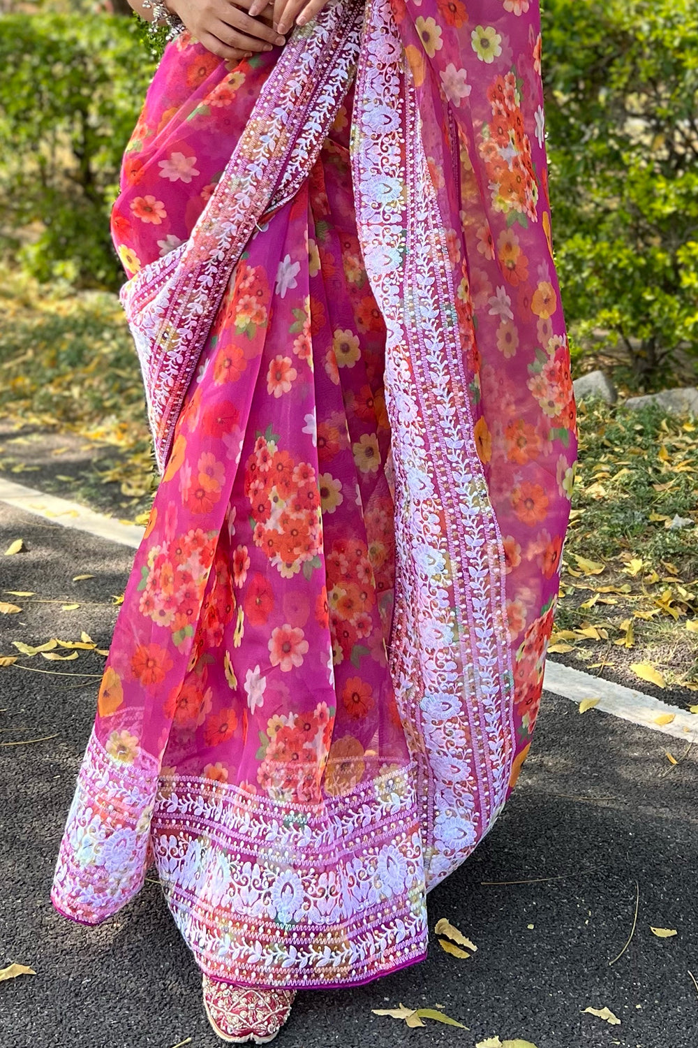Magenta Pink Organza Saree