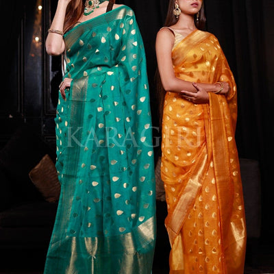 Mango Yellow Organza Silk Saree