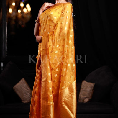 Mango Yellow Organza Silk Saree
