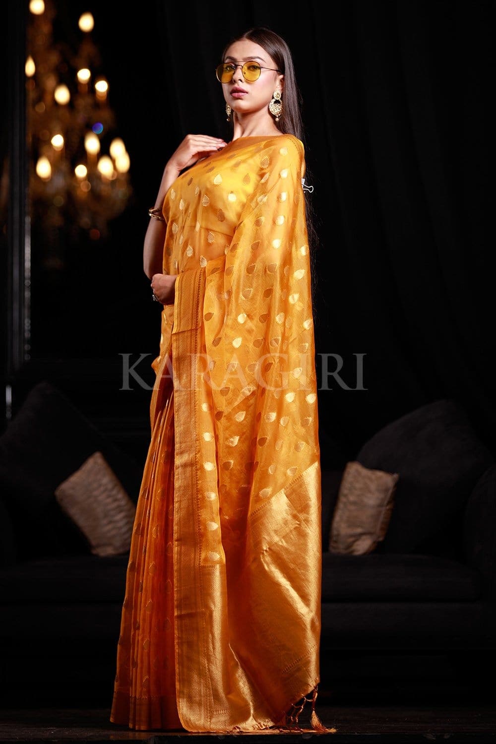 Mango Yellow Organza Silk Saree