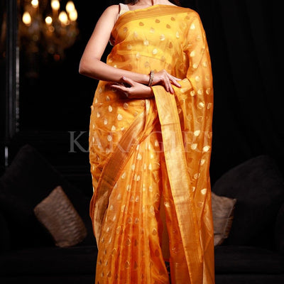 Mango Yellow Organza Silk Saree